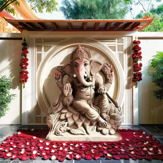 (14 Inch) Eco Friendly Ganesh Murti Medium Size | Biodegradable Clay Ganpati Idol for Home