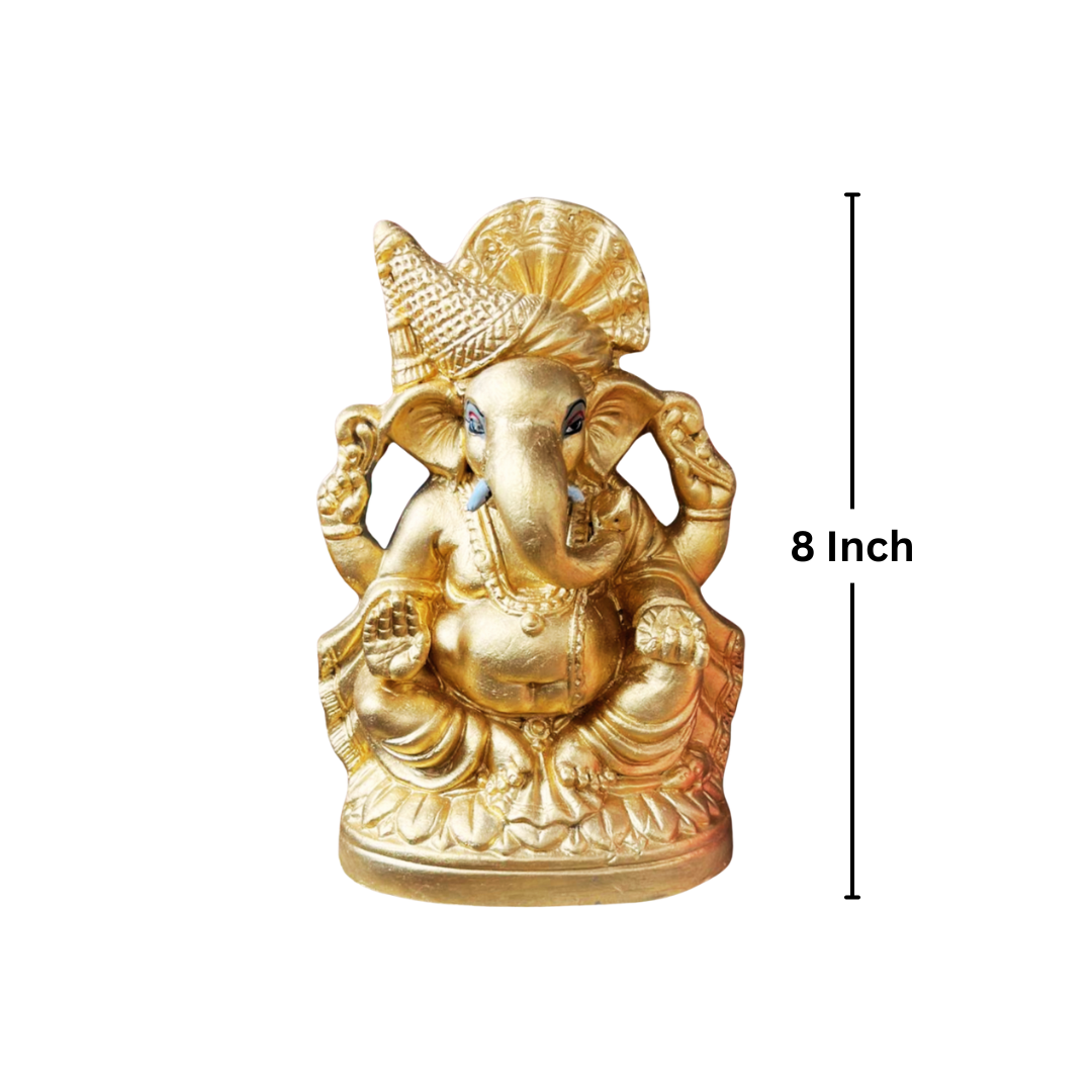 (8 Inch) Golden Ganpati Idol | Eco Friendly Ganesha Murti for Home