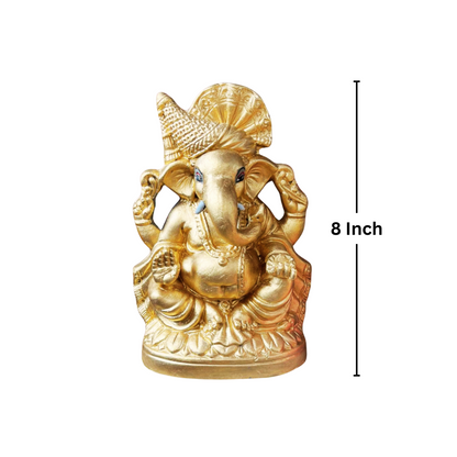 (8 Inch) Golden Ganpati Idol | Eco Friendly Ganesha Murti for Home
