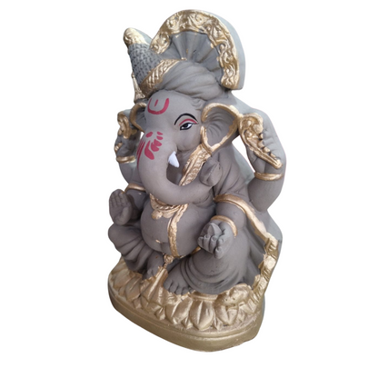 (8 Inch) Ganesh Idol Medium Size | Biodegradable Clay Ganpati Murti Clay and Golden Color