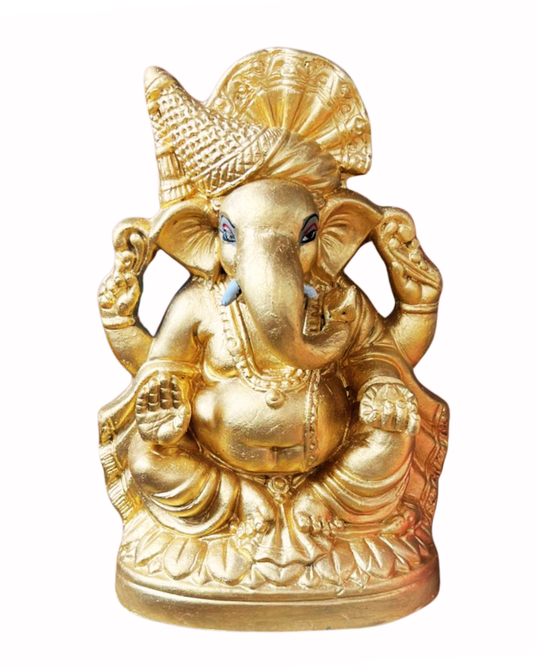 (8 Inch) Golden Ganpati Idol | Eco Friendly Ganesha Murti for Home
